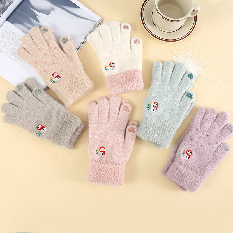 Winter Touchscreen Knit Gloves Cute Snowman Design Warm and Cozy