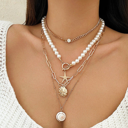 Ocean-Inspired Shell And Starfish Tassel Layered Necklace