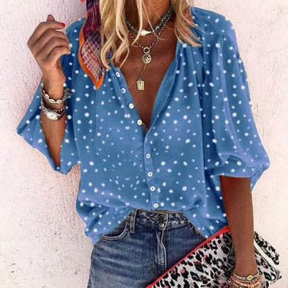 New Women'S  5/4 Sleeve Women'S Leopard Pattern Casual Suit Collar Shirt