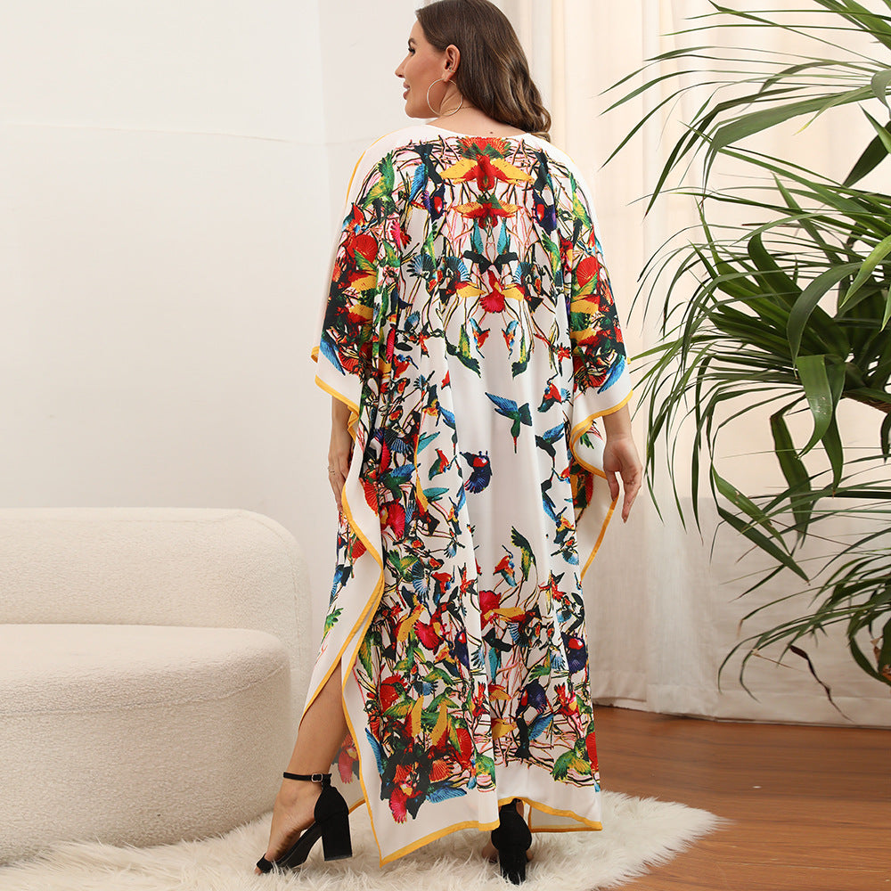 Plus Size Dress Beach Smock Bohemian Vacation Gown Bikini Sun Protection Cover Up