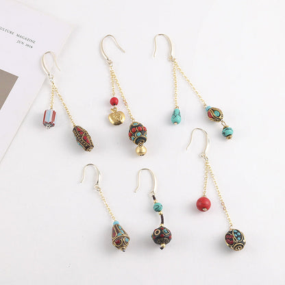 Bohemian Nepal Pearl-Tibetan Earrings Retro Turquoise Classic Personality Elegant Accessories Earrings