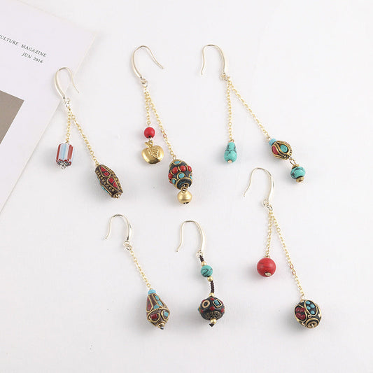 Bohemian Nepal Pearl-Tibetan Earrings Retro Turquoise Classic Personality Elegant Accessories Earrings