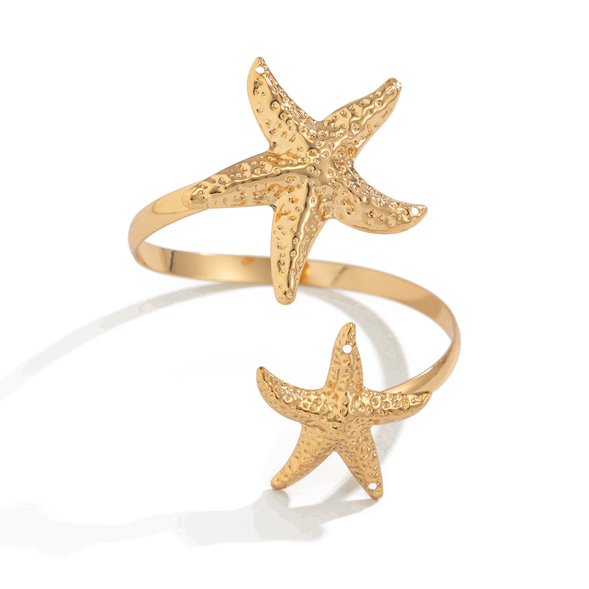 Ocean-Inspired Starfish Open Cuff Bracelet With Floral Design And Faux Pearls