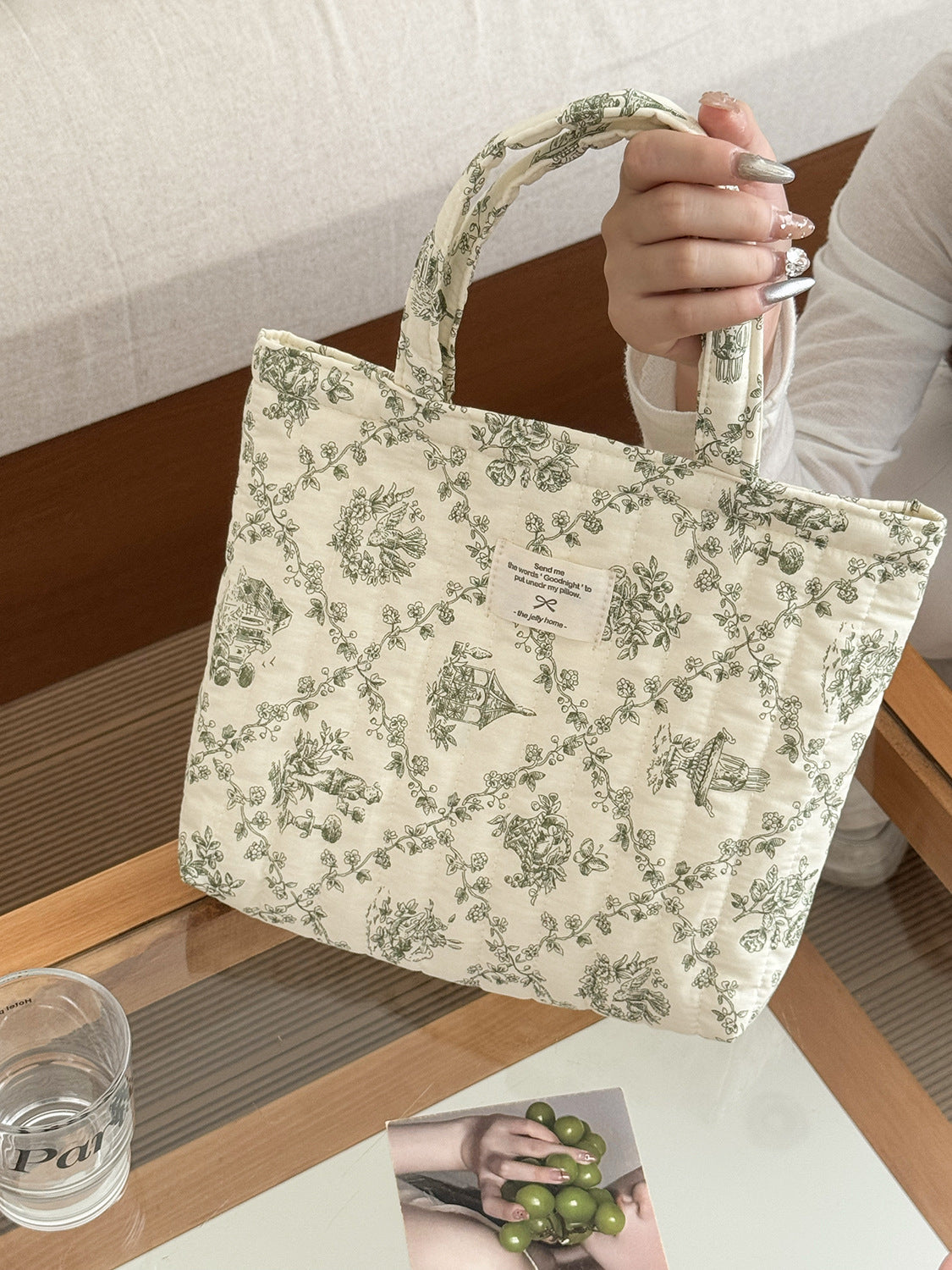 French Floral Handbag Vintage Soft Cotton Bag Casual Tote