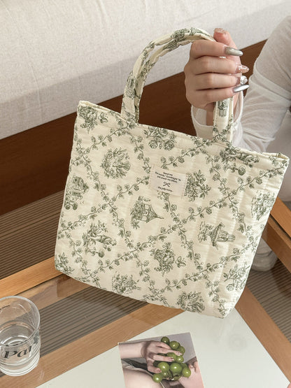 French Floral Handbag Vintage Soft Cotton Bag Casual Tote