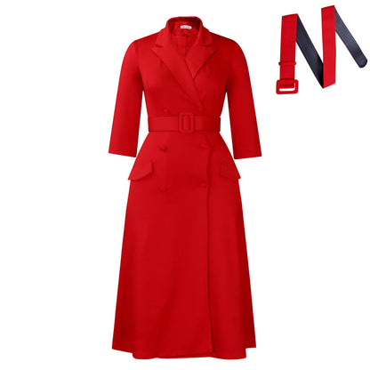 Double-Breasted Long Sleeve Blazer Dress With Belt