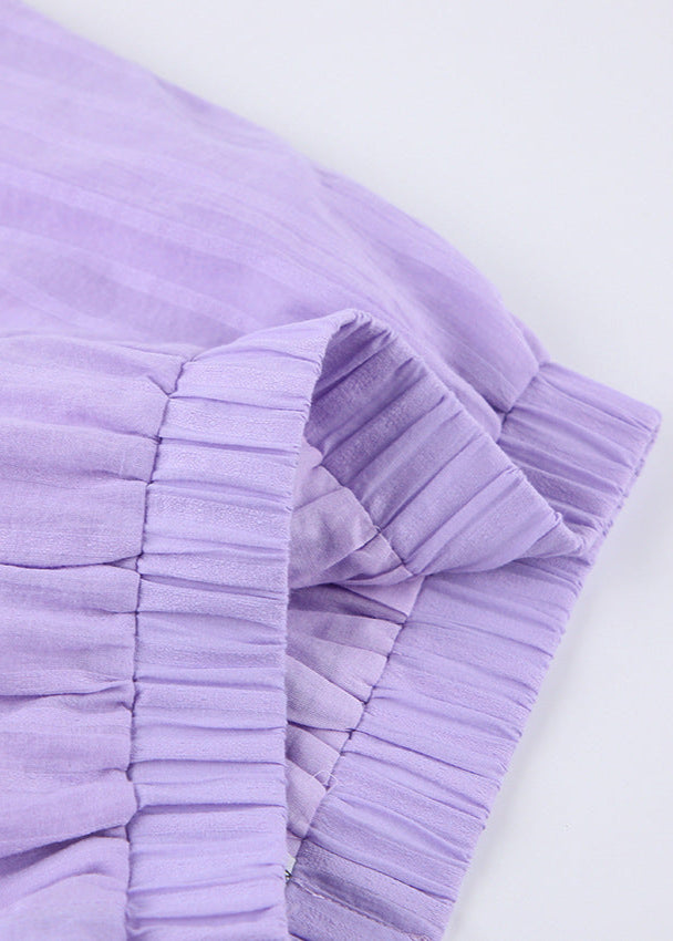 Striped Cotton Shirt And Shorts Set Purple