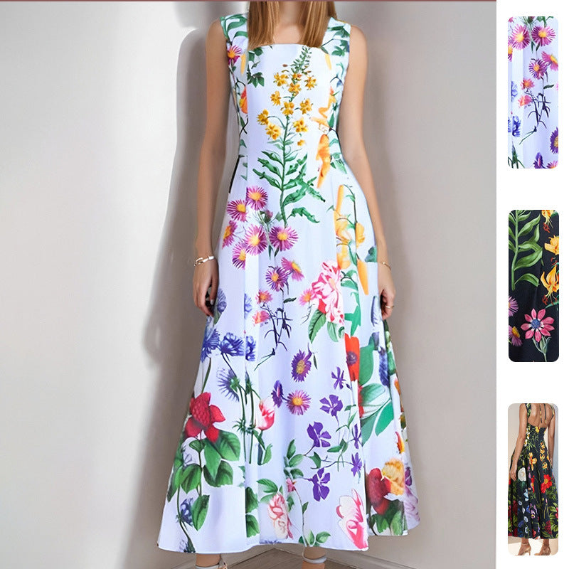Elegant Floral Print Backless Maxi Dress