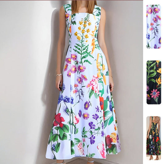 Elegant Floral Print Backless Maxi Dress