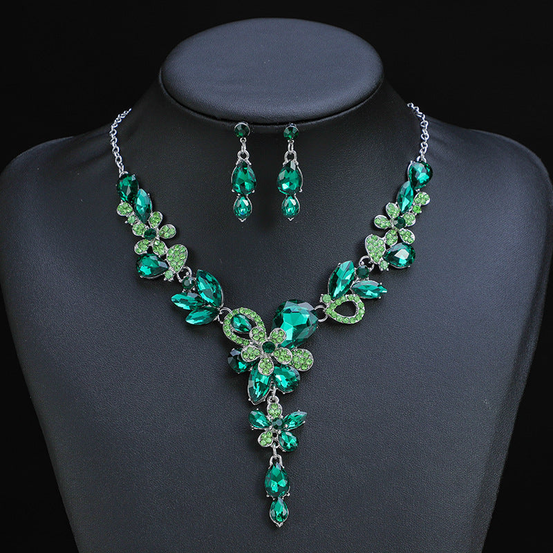 Floral Crystal Layered Necklace and Earring Set