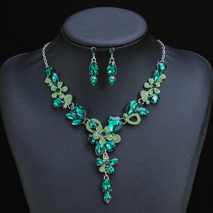 Floral Crystal Layered Necklace and Earring Set