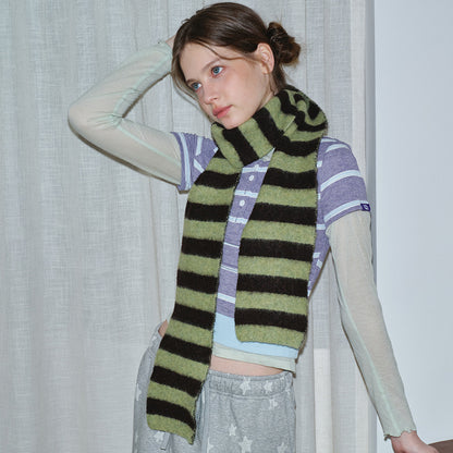 Striped Knitted Wool Blend Scarf For Women - Soft Color Block Winter Accessory