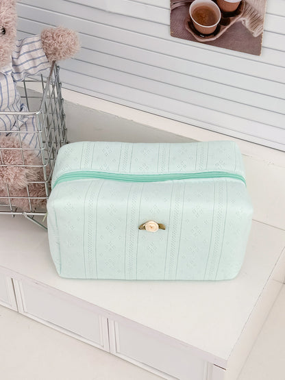 Large Capacity Knitted Cotton Octagonal Makeup Bag for Daily Use