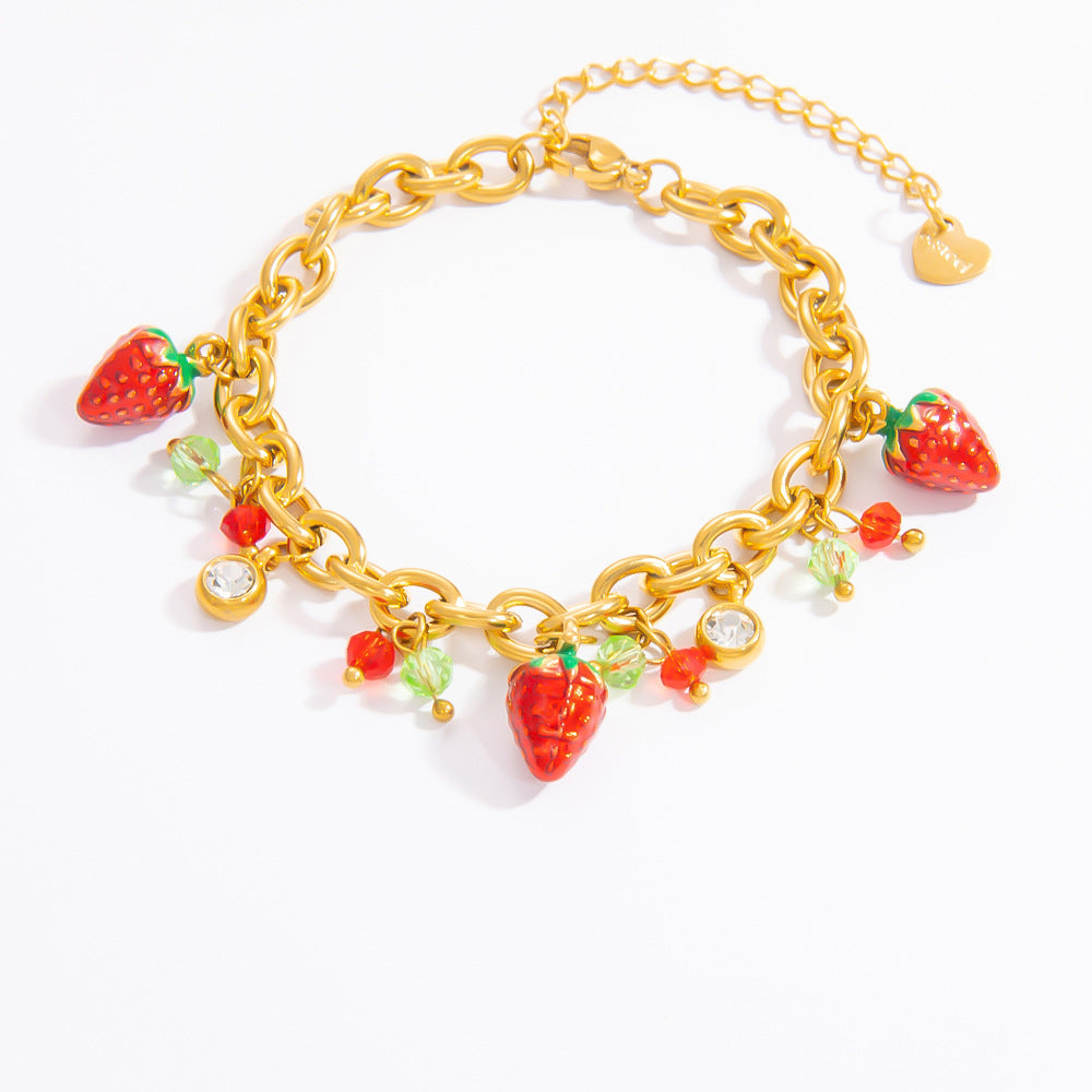 Strawberry Pendant Stainless Steel Bracelet Elegant DIY Jewelry