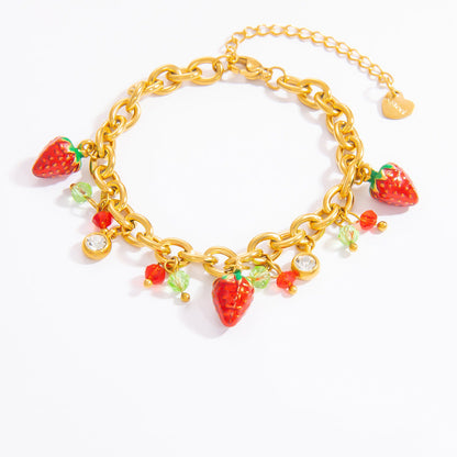 Strawberry Pendant Stainless Steel Bracelet Elegant DIY Jewelry