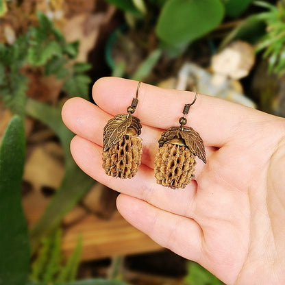 Creative Long Leaf Wood Earrings with Natural Dried Fruits