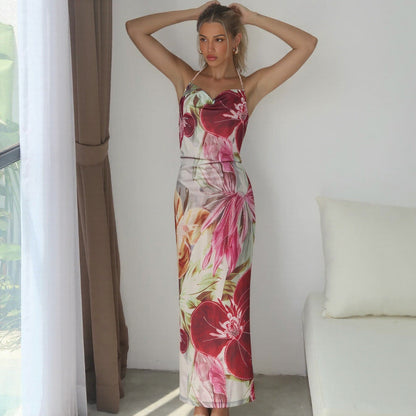 Sexy Backless Tie-Up Maxi Dress With Floral Print