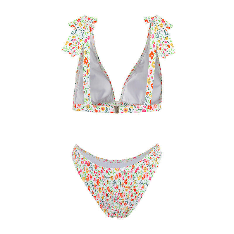 Sweet Floral Print Strap Tie Sexy Swimwear
