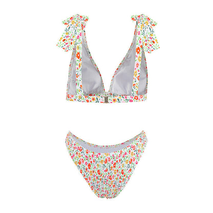 Sweet Floral Print Strap Tie Sexy Swimwear