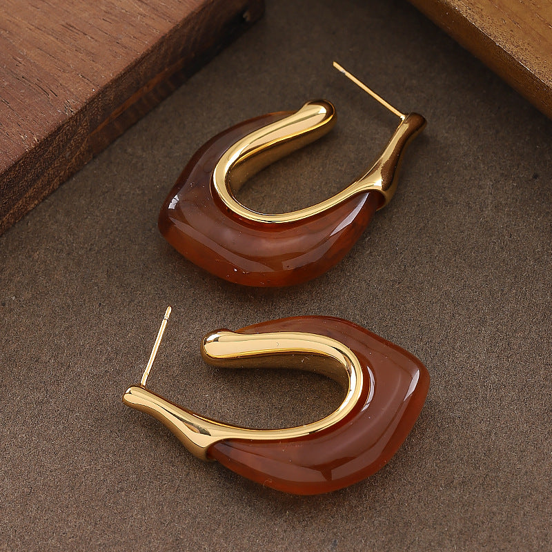 U-Shape Geometric Resin Earrings With 925 Sterling Silver