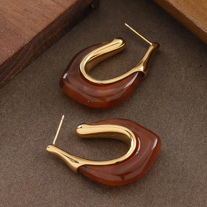 U-Shape Geometric Resin Earrings With 925 Sterling Silver