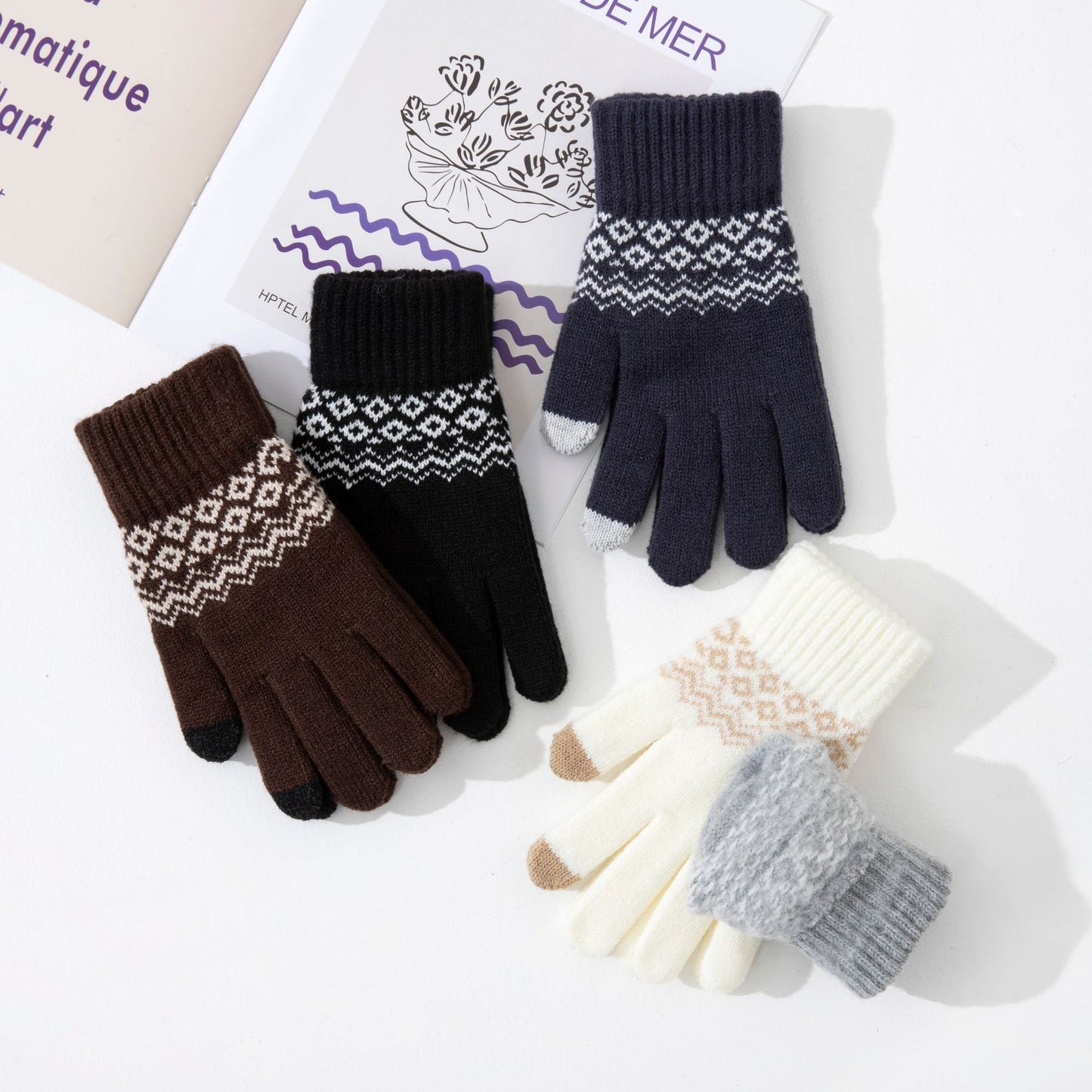 Winter Touchscreen Gloves Warm Acrylic Knitted Cycling Gloves