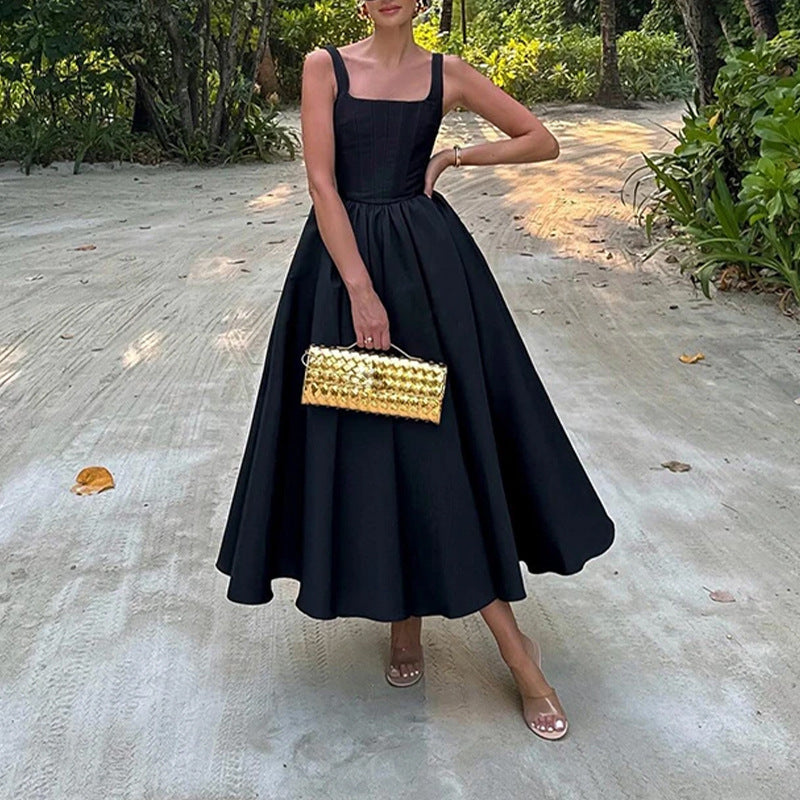 Elegant Square Neck Ruched Waist Dress for Women