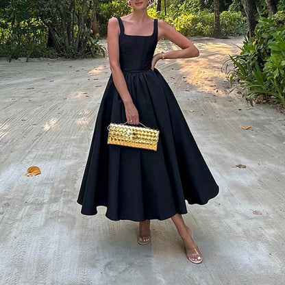 Elegant Square Neck Ruched Waist Dress for Women
