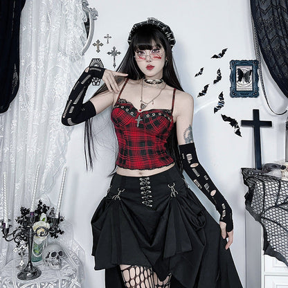 Dark Style Checkered Cami Top with Padding for Women