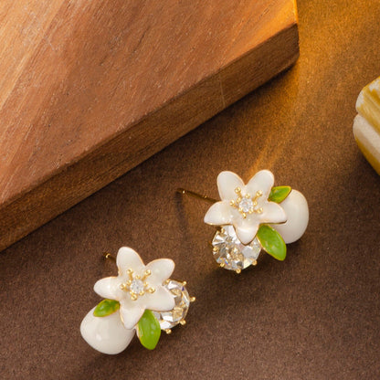 Chic Floral Drop Oil Earrings With Rhinestone Accents
