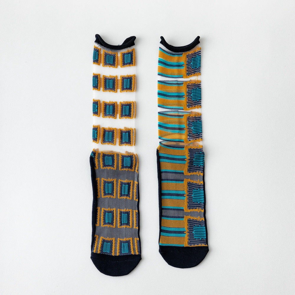 Rufia - Asymmetrical Pattern Sheer Socks