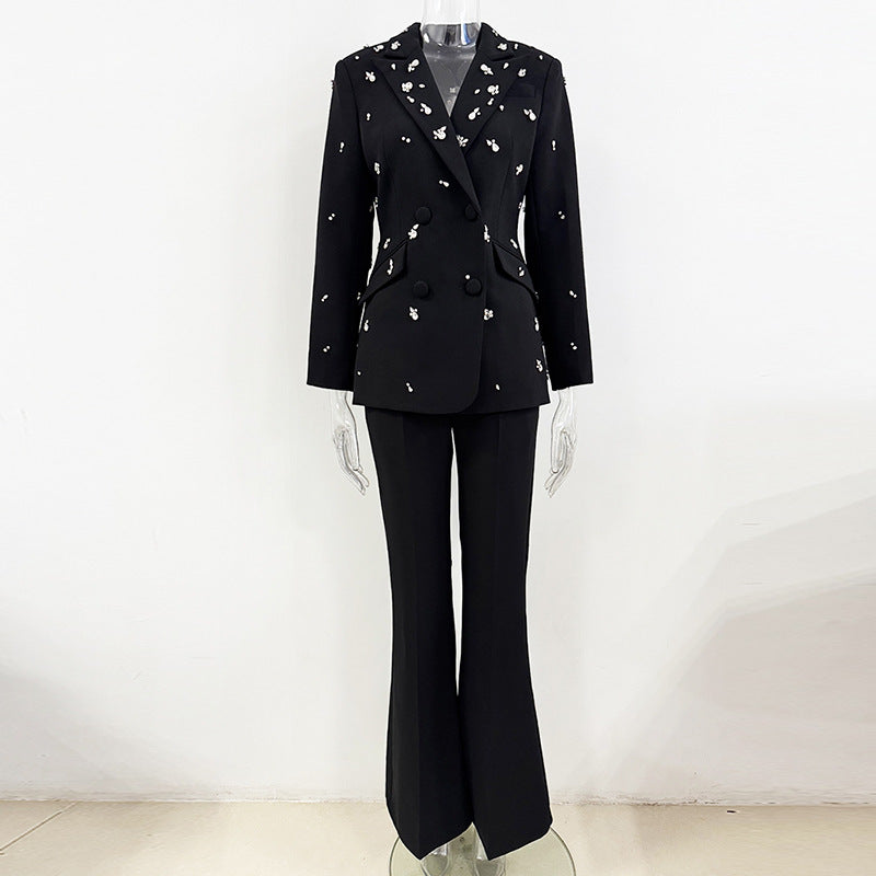 Fashionable Embellished Blazer Pantsuit With Long Sleeves