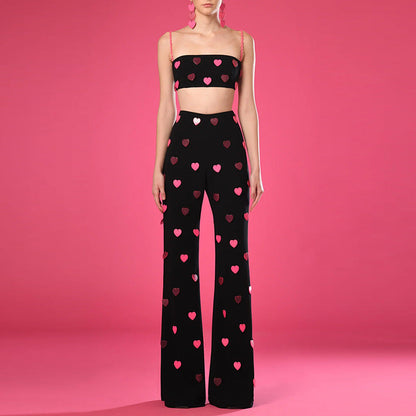 Heart Sequin Cami Jumpsuit Set Trendy Casual