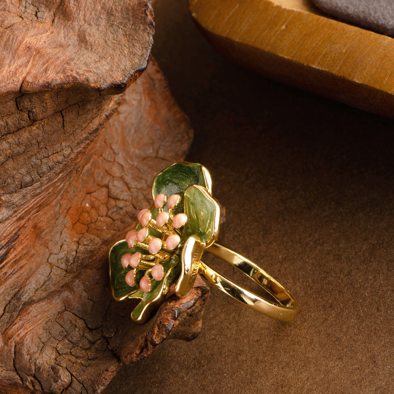 French Vintage Adjustable Enamel Camellia Flower Ring