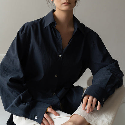 High-End Long Sleeve Tencel Cotton Shirt - Casual Elegant Blouse