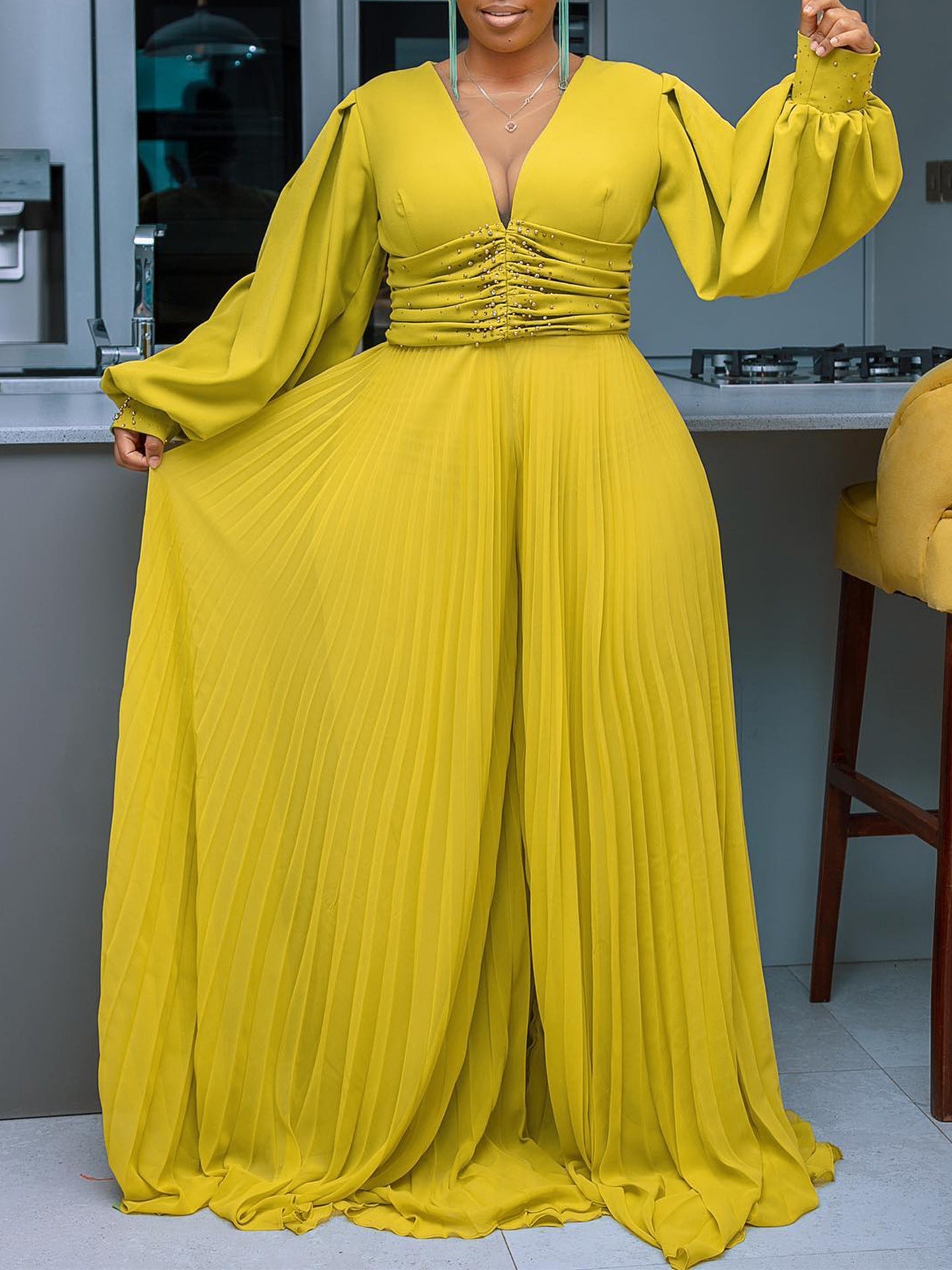 Chic Elegant Mesh Jumpsuit With Wide Legs