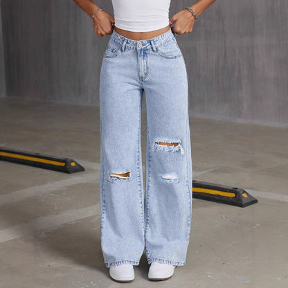 Distressed Ripped Wide Leg Baggy Denim Pants