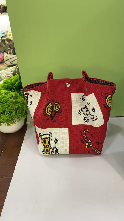 Cute Reindeer Portable Christmas Woven Gift Bag