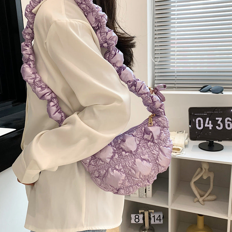 Trendy Ruffled Nylon Cloud Bag Stylish Casual Crossbody