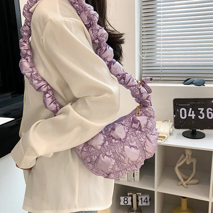 Trendy Ruffled Nylon Cloud Bag Stylish Casual Crossbody