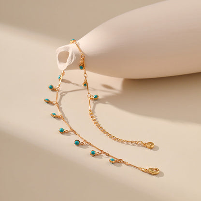 Blue Bead Pendants Tassel Chain Anklets