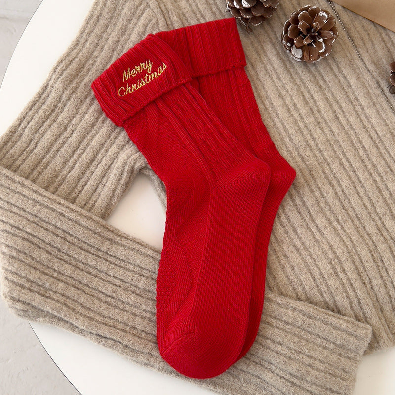 Cute Bear Embroidered Christmas Cozy Crew Socks