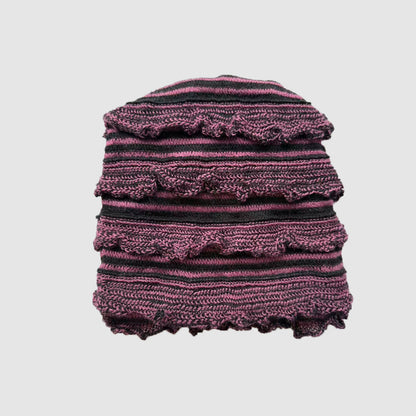 Striped Knitted Wool Blend Beanie Hat for Women