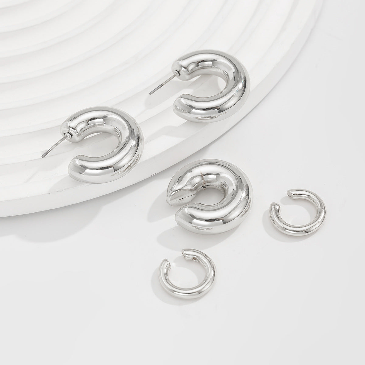 Trendy Metal C-Shaped Clip Earrings Set