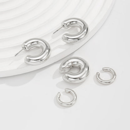 Trendy Metal C-Shaped Clip Earrings Set