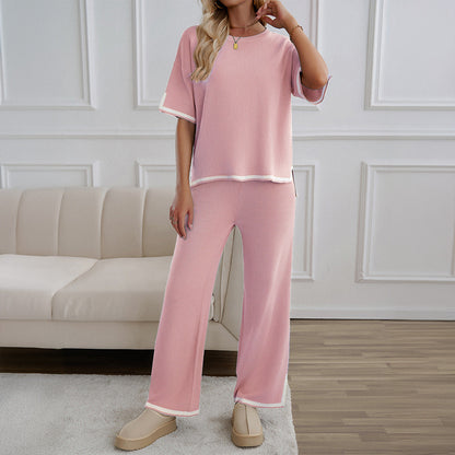 Casual Elegant Short Sleeve Knit Set with Pants