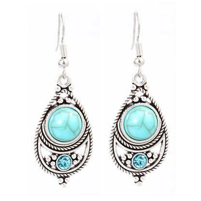 Simple Tribal Flower Teardrop Circle Turquoise Earring Set
