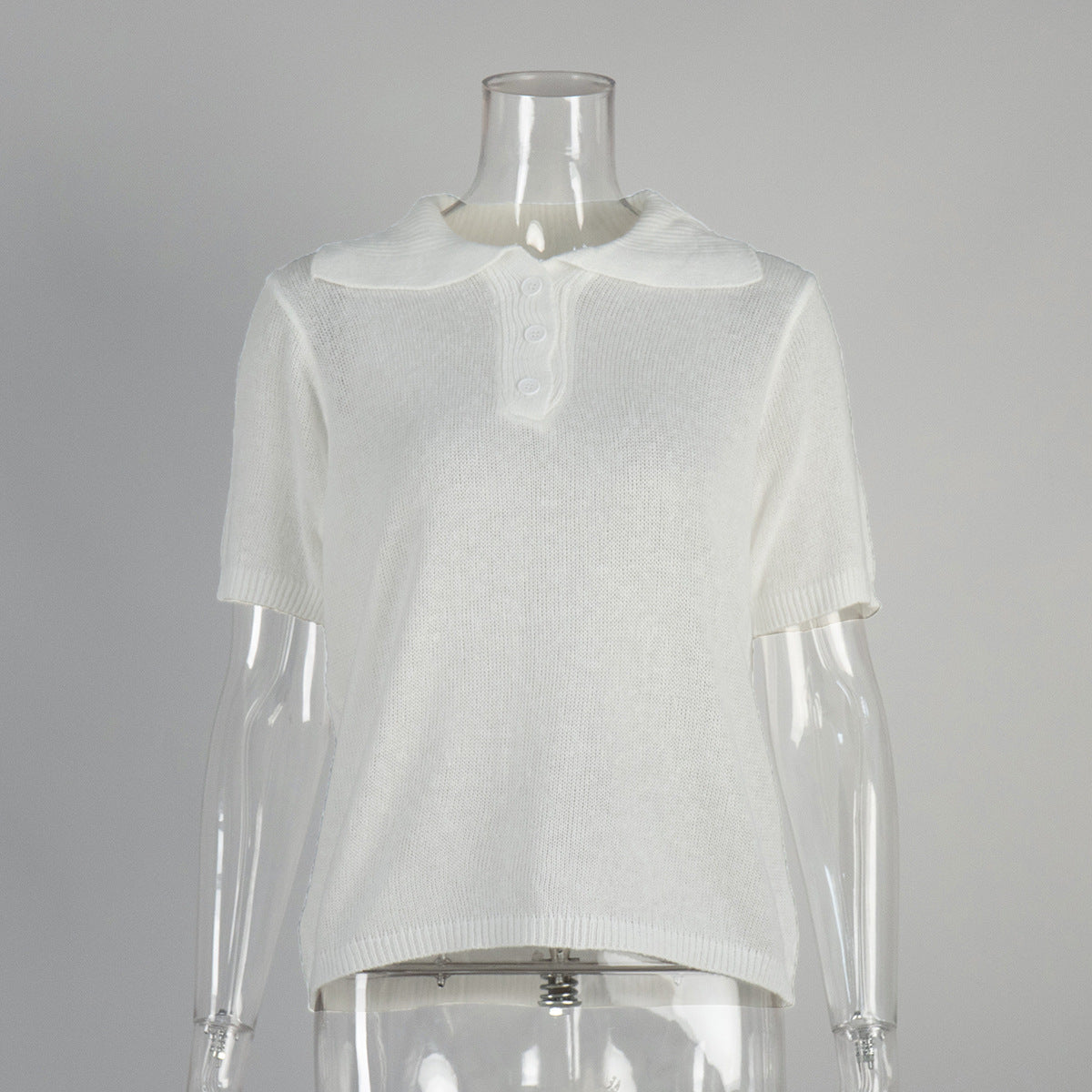 Knitted Polo Short Sleeve Sweater With Puff Sleeves