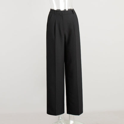 Women's Relaxed High-Waist Suit Trousers Casual Straight Pants