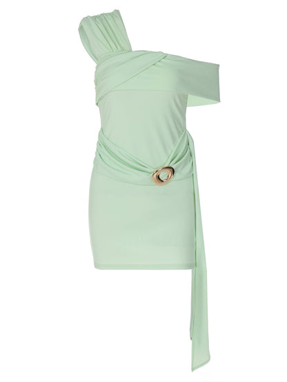 Shoulder-Exposing Ruched Midi Dress Elegant Bodycon